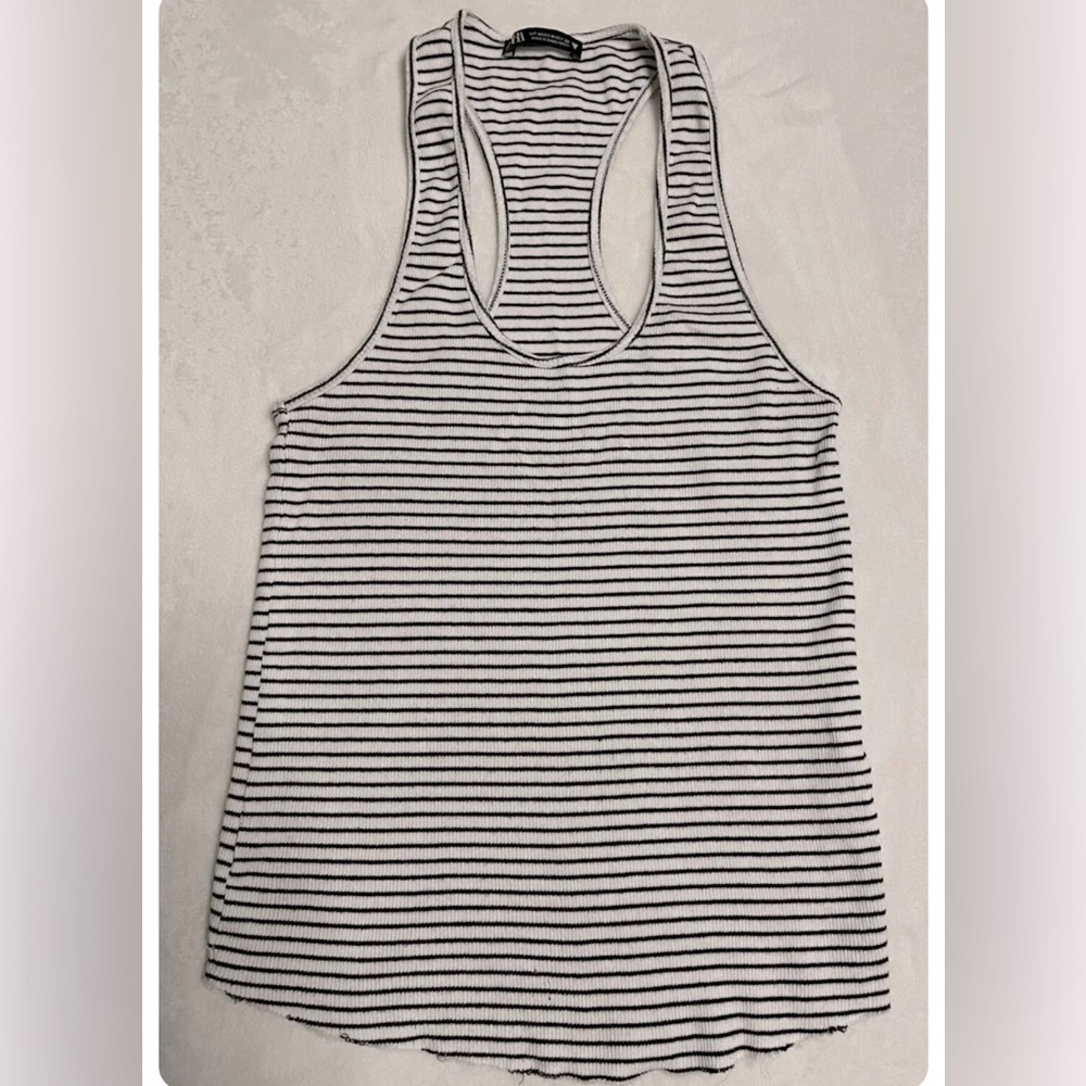 Zara | black and white striped racerback